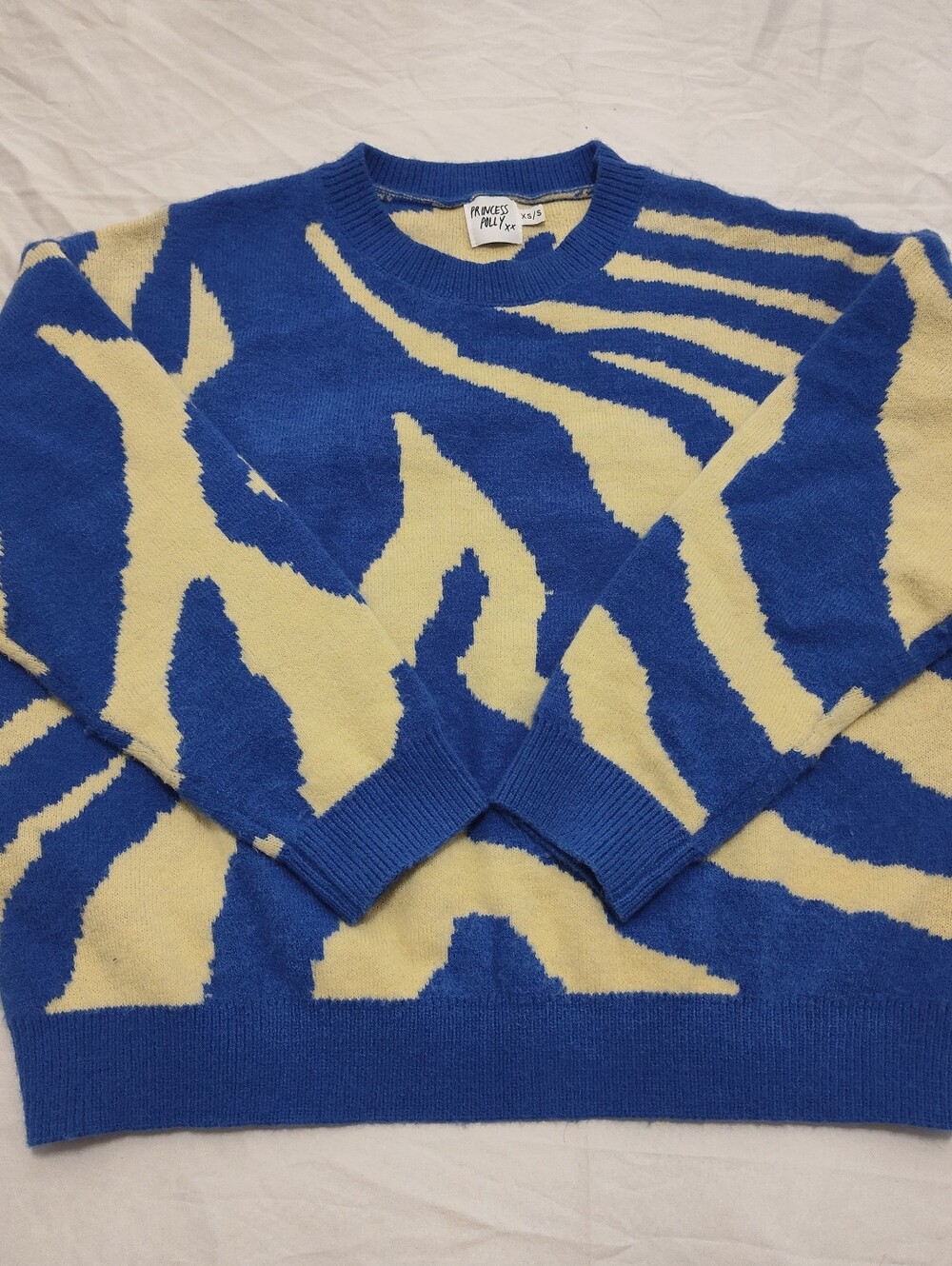 Princess Polly Blue and Cream Abstract Pattern Crewneck Sweater XS/S